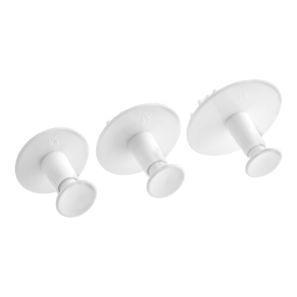 Ateco 1965 blue plastic butterfly plunger cutter set with three pieces.