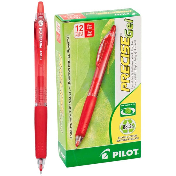15003 Pilot BeGreen Precise Gel RT Rollerball Pen 0.7mm Fine Pack of 3 Red