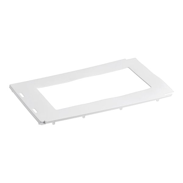 A white plastic rectangular frame with a hole in the middle.
