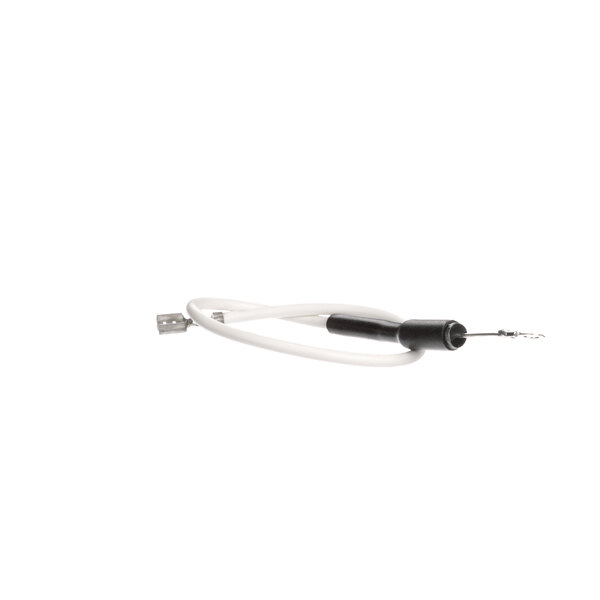 A white cable with a black diode.