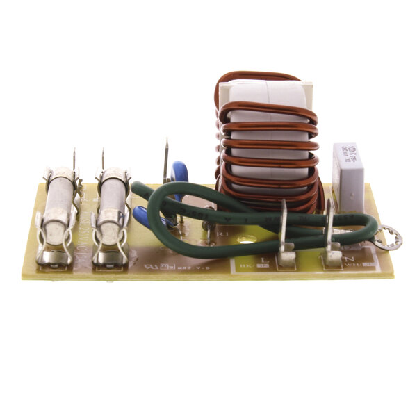 A white Amana fuse block filter assembly with a circuit board and wires.