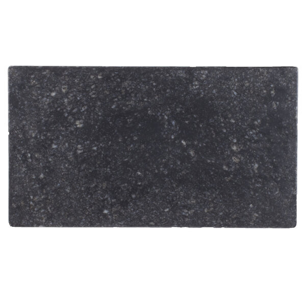 A black rectangular Thunder Group Onyx Faux Marble serving board with white specks.