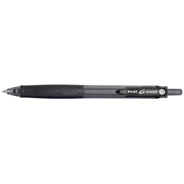 A Pilot G-Knock BeGreen black gel pen with black accents.