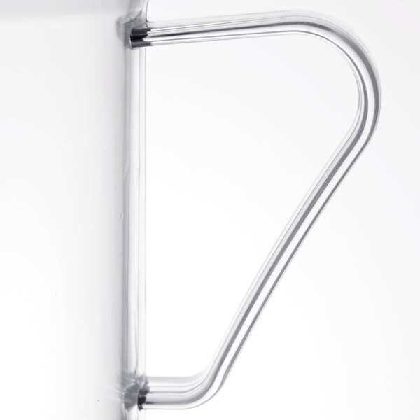 A clear plastic shaker with a clear plastic handle and white lid.