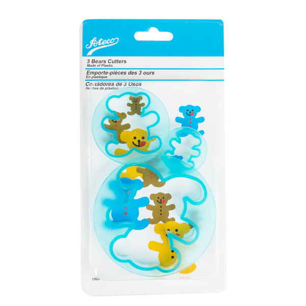 A package of Ateco blue plastic teddy bear cookie cutters.