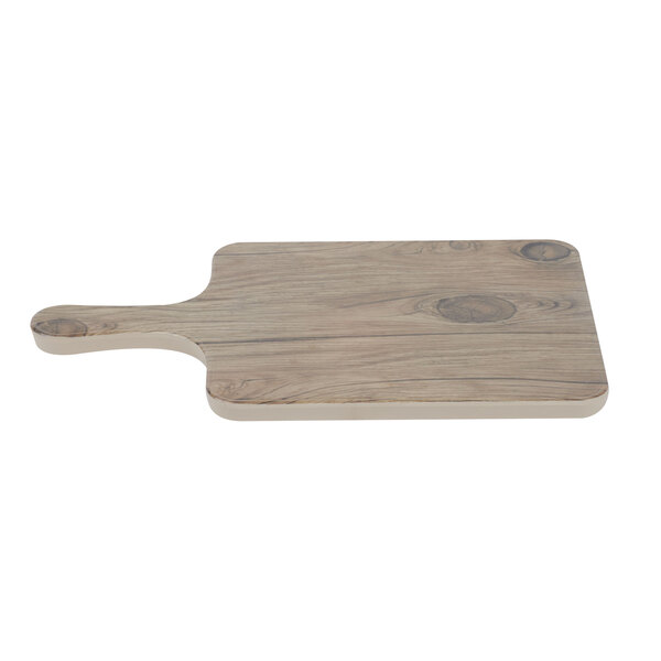 A Thunder Group Sequoia faux wood melamine serving board with a handle.