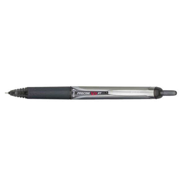 A Pilot Precise V5RT black and silver retractable pen.