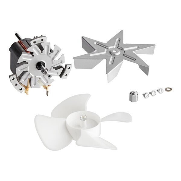 The silver metal fan and blades for an Amana convection motor.