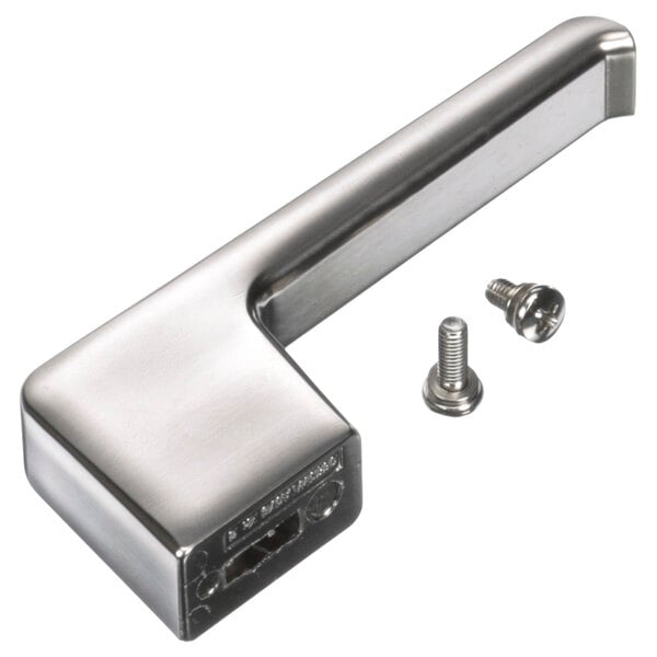 A silver metal Amana handle with screws.