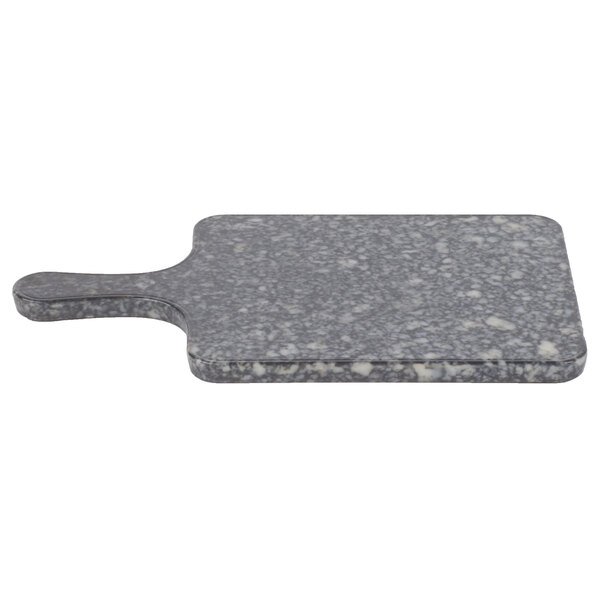 A grey marble Thunder Group melamine serving board with a handle.