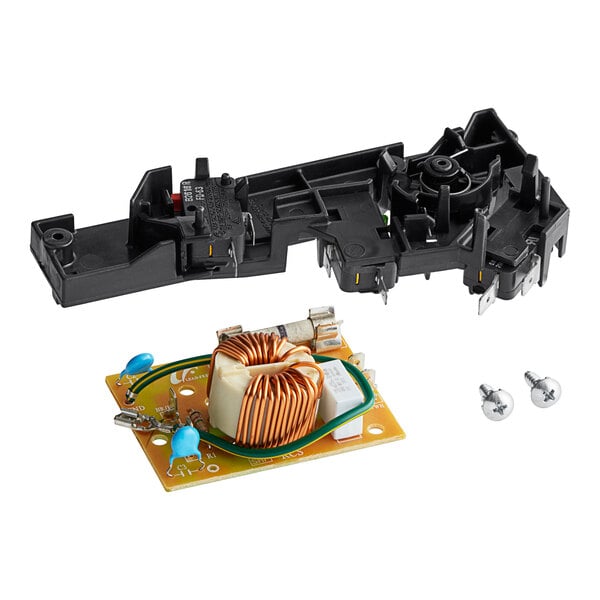 A black plastic Amana fuse holder with copper coils and screws.