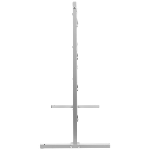 A white metal stand with two poles and a straight edge blade.