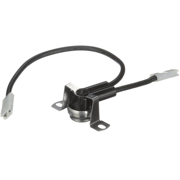 A black and silver Hobart defrost term switch with a white wire harness and connector.