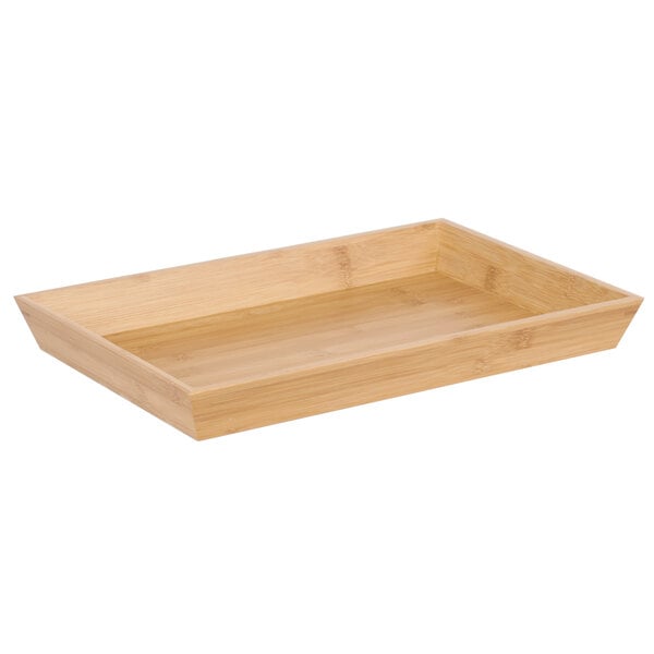A Clipper Mill rectangular bamboo tray with a handle.