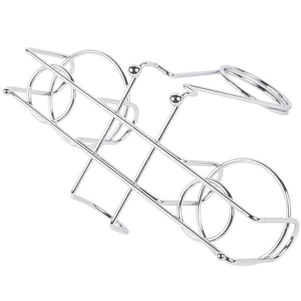 A silver metal Clipper Mill condiment caddy with two compartments and a menu holder.