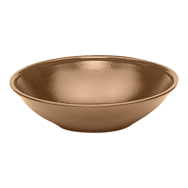 A close-up of a brown Cambro salad bowl.