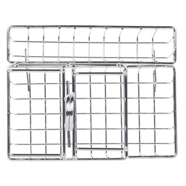 A Clipper Mill chrome metal condiment caddy with four compartments.