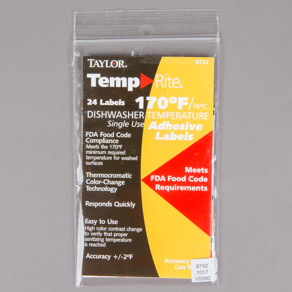 Taylor 8752 Temprite Single Use Manual Dishwasher 170 Degrees F Test Label 24 Pack