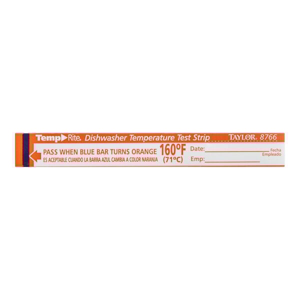 Taylor 8766J TempRite Single Use Dishwasher 160 Degree F Test Strip - 25/Pack
