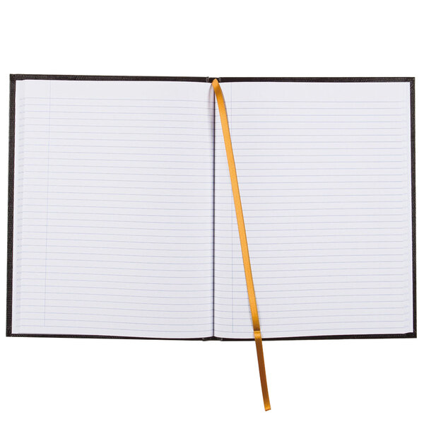 A Blueline notebook with a yellow bookmark.