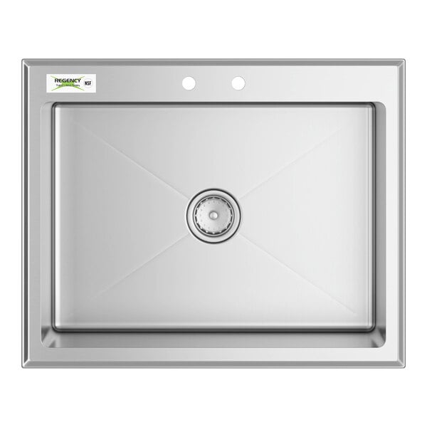 A stainless steel Regency drop-in sink with a hole in it.