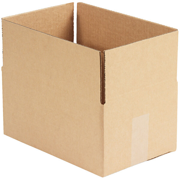 A close-up of a Kraft cardboard box with a cut out top.