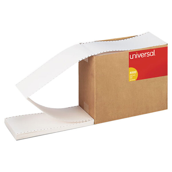 A brown cardboard box with a long strip of paper with a white box inside.