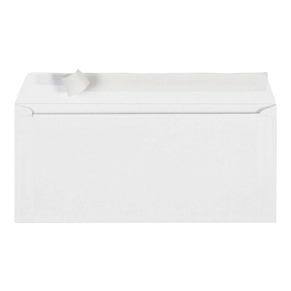 A white business envelope with a self-sealing adhesive strip.