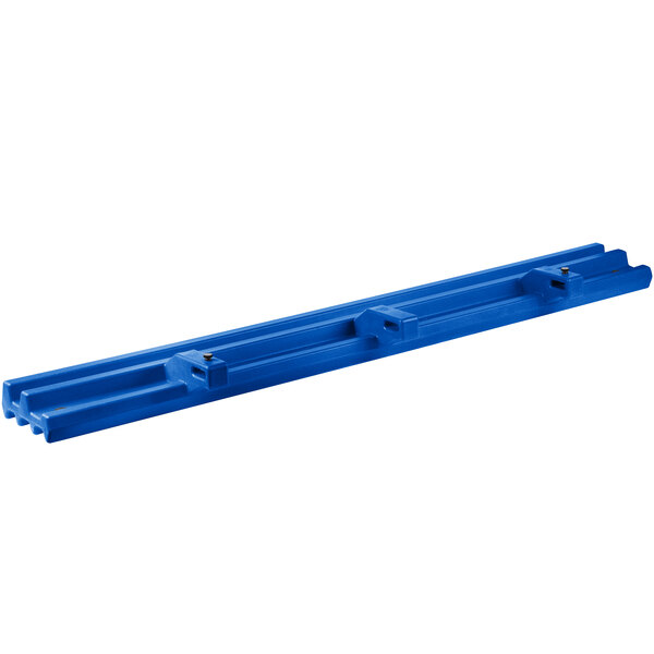 A navy blue plastic tray rail with two holes.
