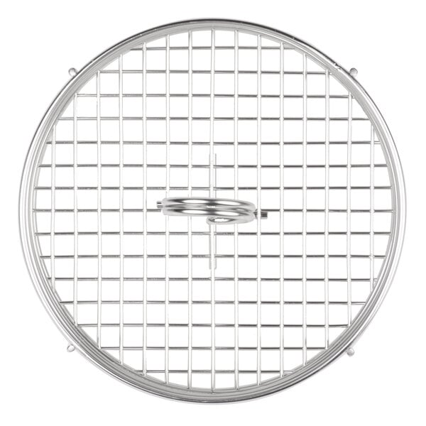 A round stainless steel Clipper Mill condiment caddy with a spiral card holder.