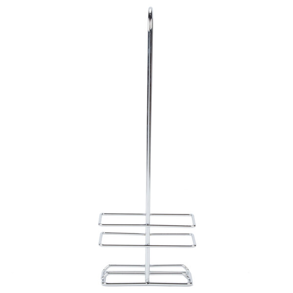 A chrome metal rack with three shelves.