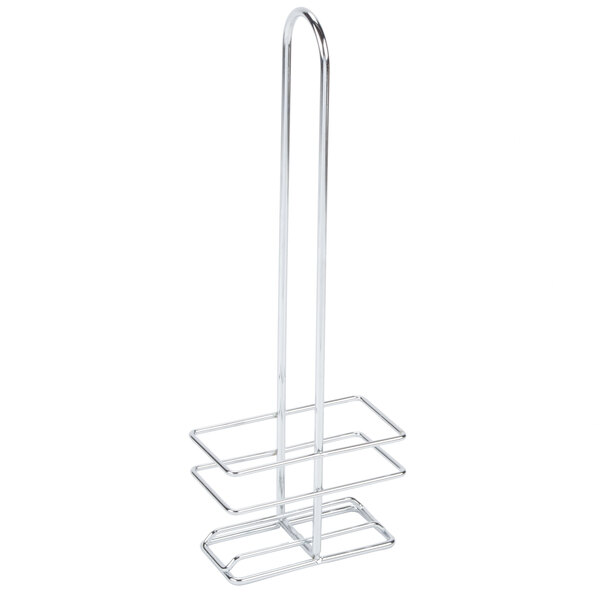 A chrome metal Tablecraft rack with three tiers.