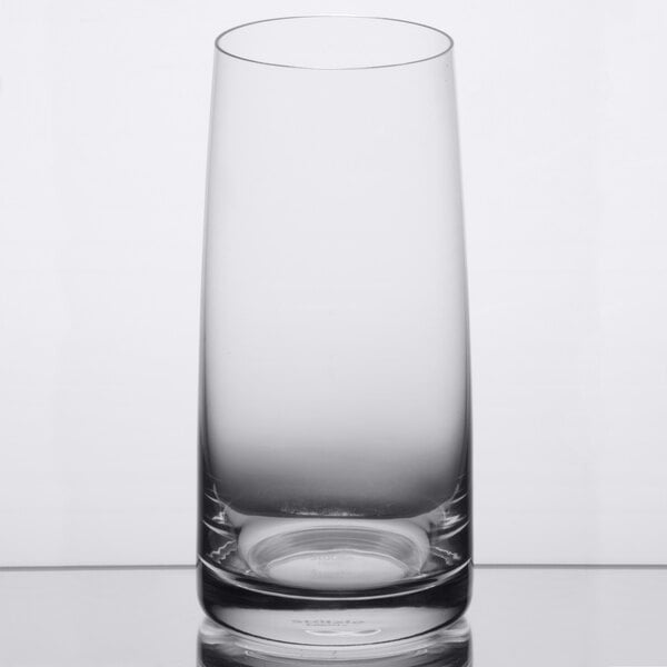 A close up of a Stolzle clear iced tea glass.