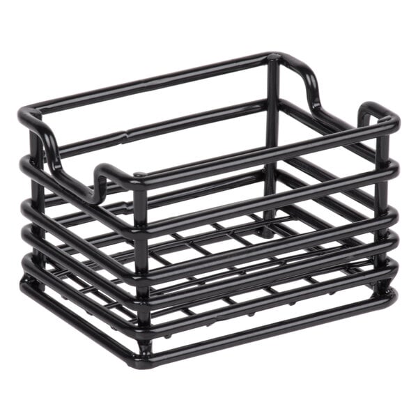 A black Clipper Mill by GET Teflon-coated iron sugar caddy with handles.