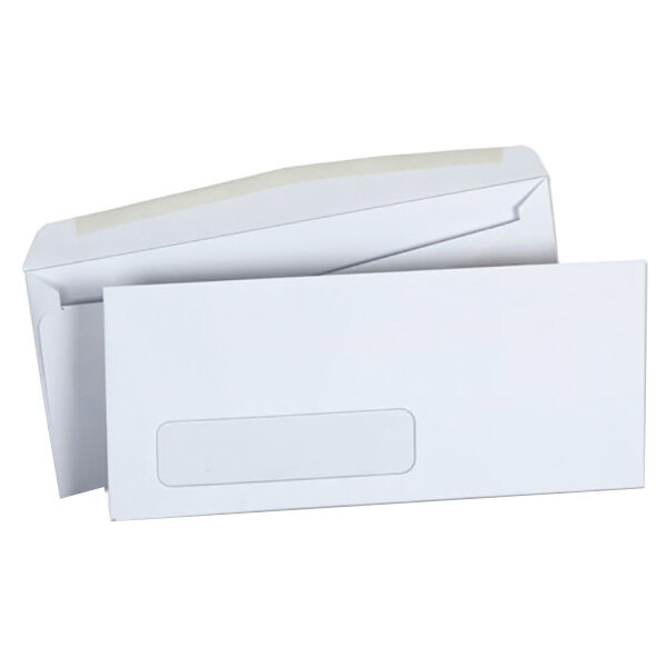 Two white Universal #10 business envelopes with a window.