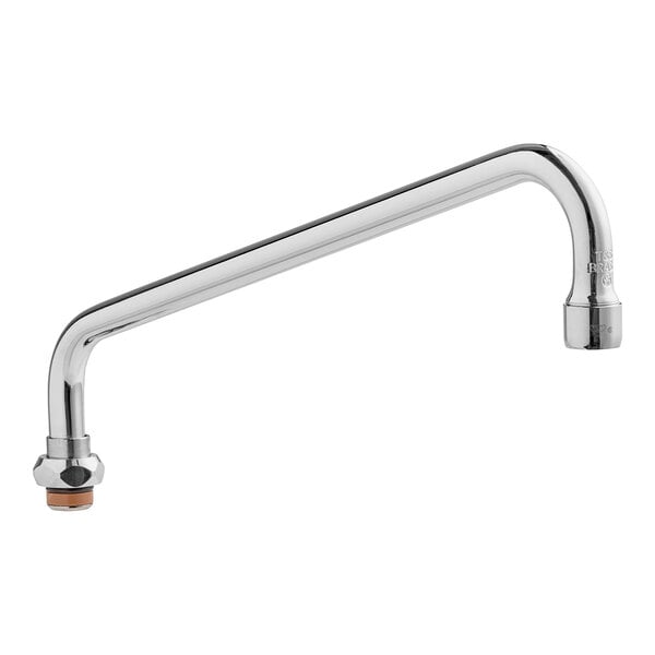 A silver T&S faucet nozzle with a long pipe.