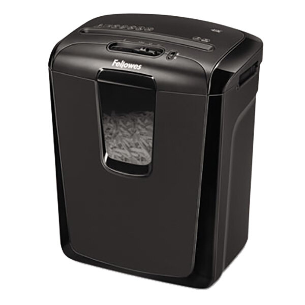 A Fellowes Powershred 49C cross-cut shredder with a transparent window.