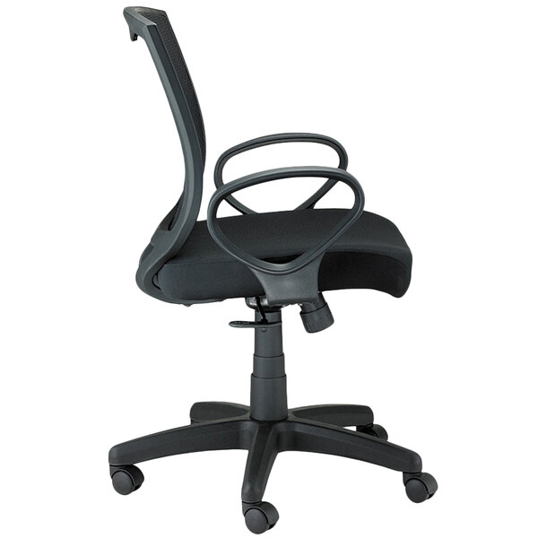 A Eurotech Maze black fabric and mesh office chair with black armrests.
