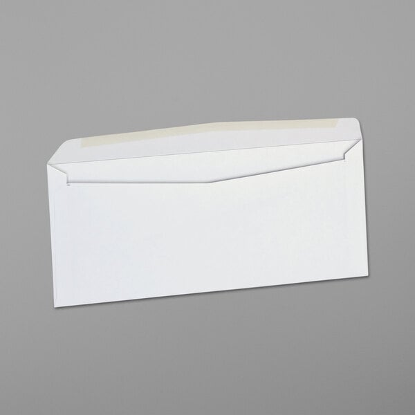 A close-up of a Universal white business envelope with a side seam.