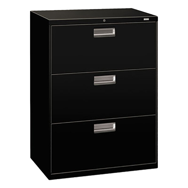 Hon 673lp 600 Series 30 X 19 1 4 X 40 7 8 Black Three Drawer Metal Lateral File Cabinet Legal Letter