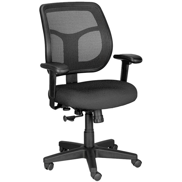 A black Eurotech office chair with a mesh back.