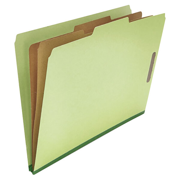 A green Universal legal size classification folder with brown tabs.