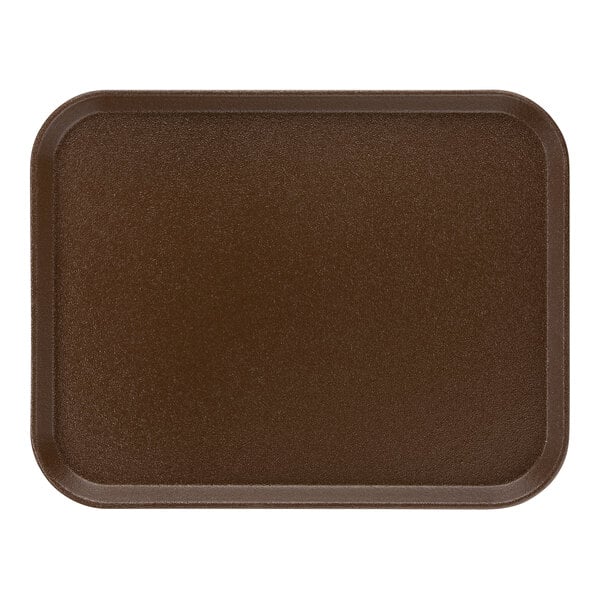 A brown Carlisle Griptite non-skid rectangular serving tray.