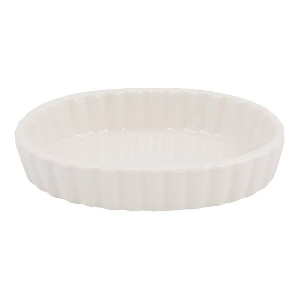 Tuxton BEK-0506 5 oz. Eggshell Oval Fluted China Souffle / Creme Brulee Dish - 24/Case
