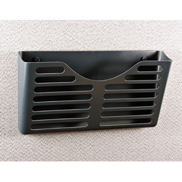 A black plastic Universal single file wall pocket.