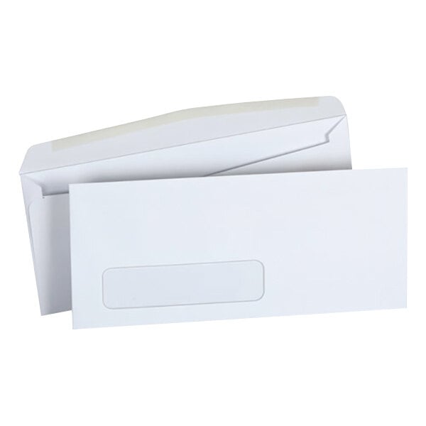 Two Universal white business envelopes with a window.