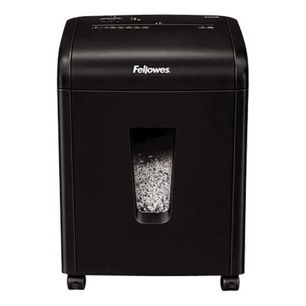 A black Fellowes MicroShred 62MC micro-cut shredder with a paper hole.