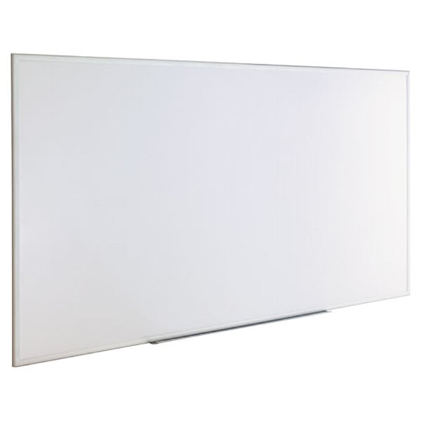 A Universal white melamine dry-erase board with a satin-finished aluminum frame.