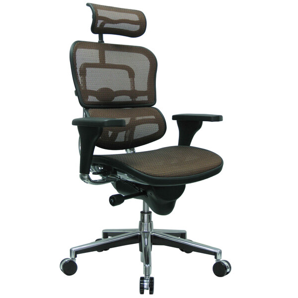 An orange Eurotech Ergohuman office chair with mesh back and arms.