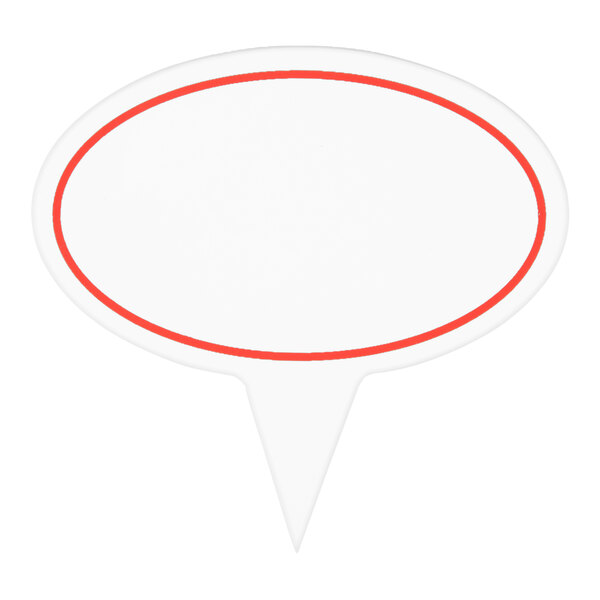 Oval Write-On 2 5/8" x 1 5/8" Deli Sign Spear with Solid Red Border - 25/Pack